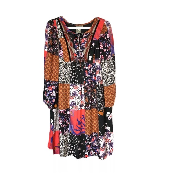 Sold - Anthropologie Dress One September Arcata Boho Patchwork Rayon - Picture 2 of 12